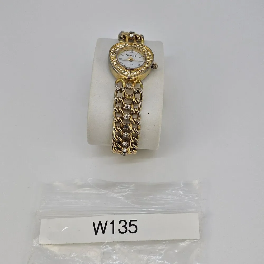 Visage Women's Watch Hearts 21MM White Dial Gold Bracelet Band 6.5